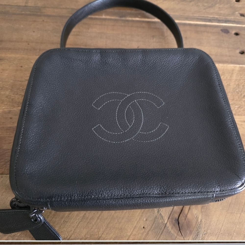 Chanel Vintage Black Leather Vanity Handbag